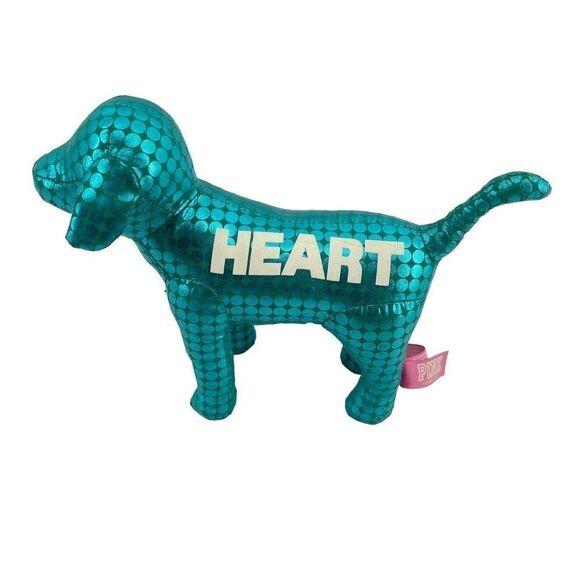 Victoria’s Secret PINK 2009 Metallic Blue “HEART” Small Plush Stuffed Dog Y2K - Picture 1 of 16